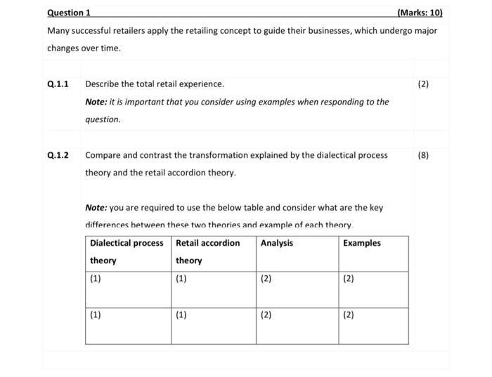 Question 1 (Marks: 10) Many successful retailers