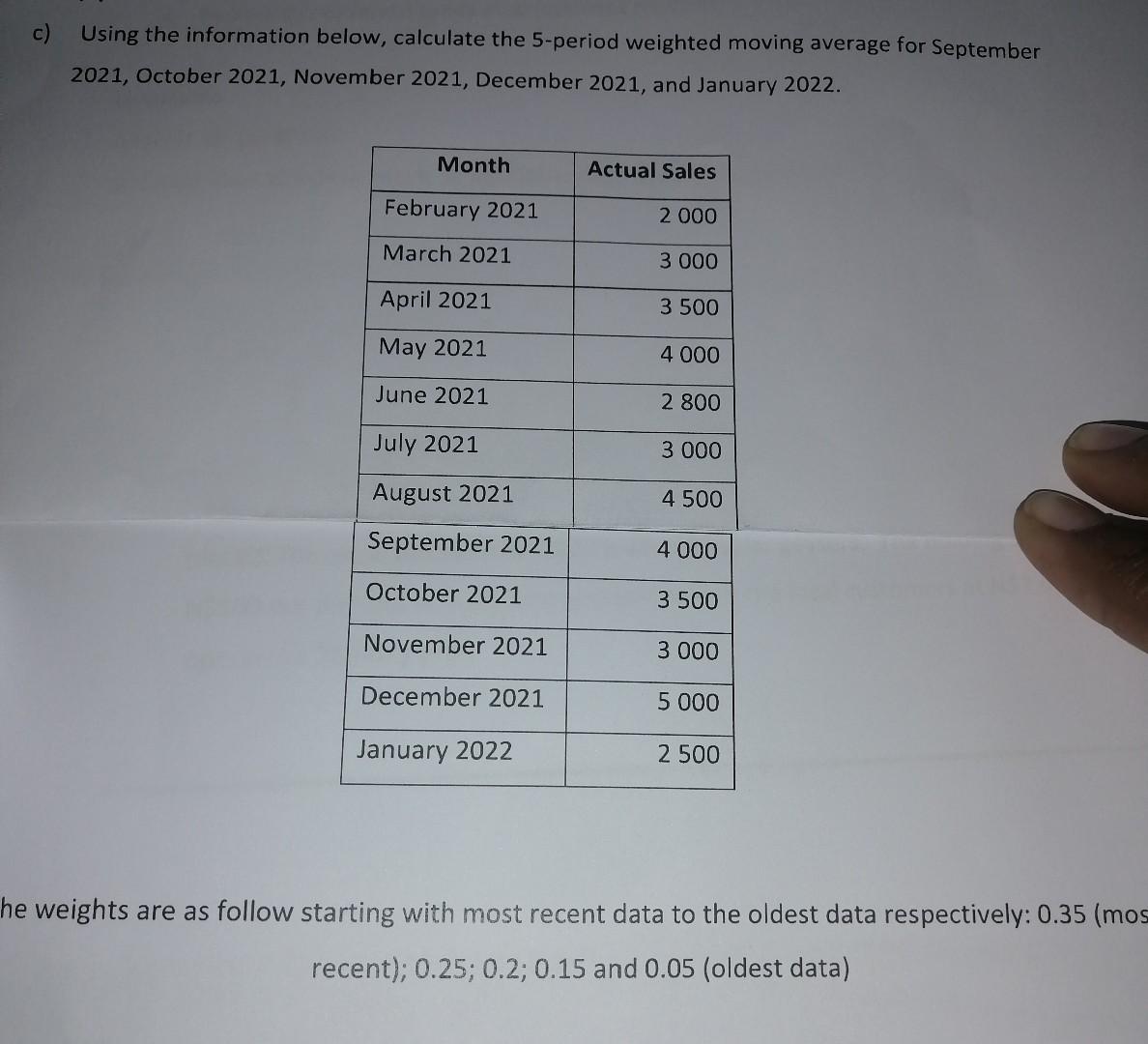 C) Using the information below, calculate the