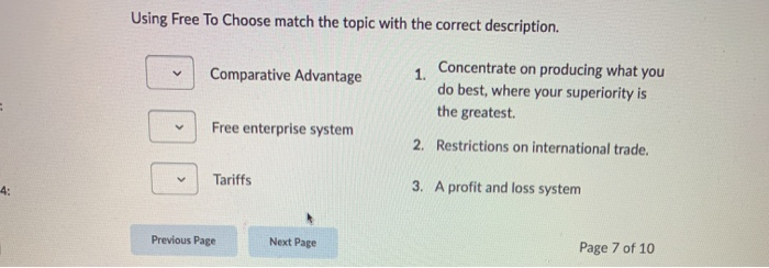 Using Free To Choose match the topic with the