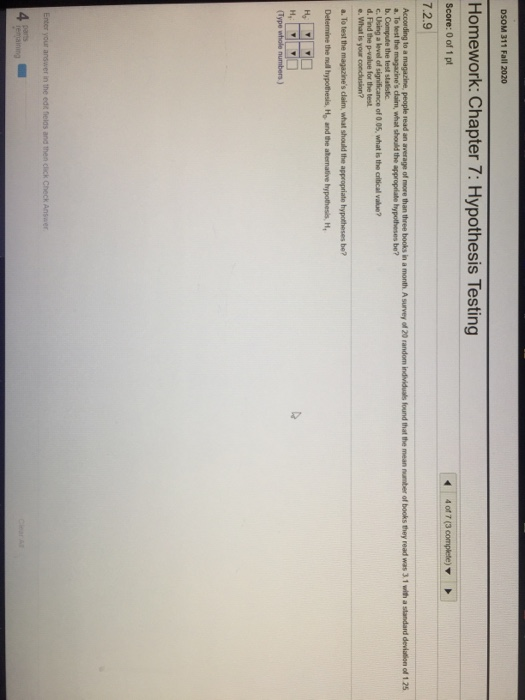 DSOM 311 Fall 2020 Homework: Chapter 7: