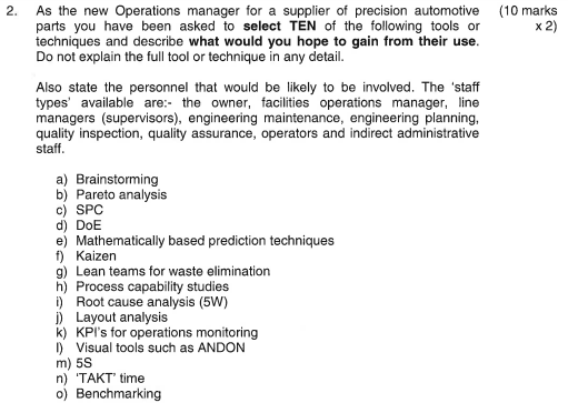 As the new Operations manager for a supplier of