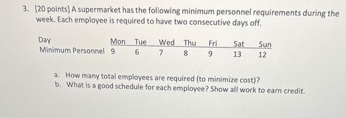 [20 points] A supermarket has the following