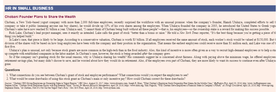 HR IN SMALL BUSINESS Chobani Founder Plans to