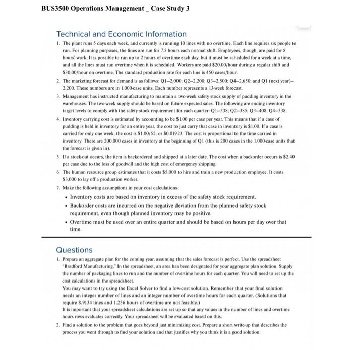 BUS3500 Operations Management Case Study 3