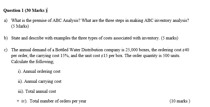 Type or paste question here Question 1 (30 Marks)
