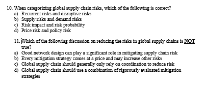 10. When categorizing global supply chain risks,