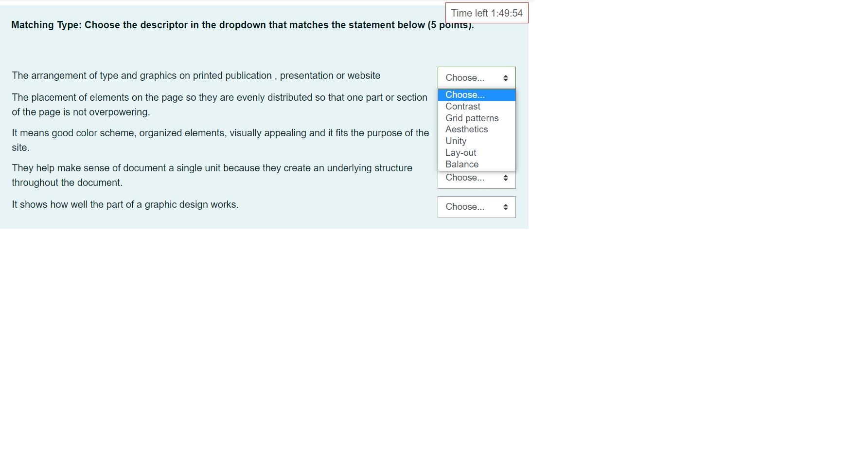 Matching Type: Choose the descriptor in the