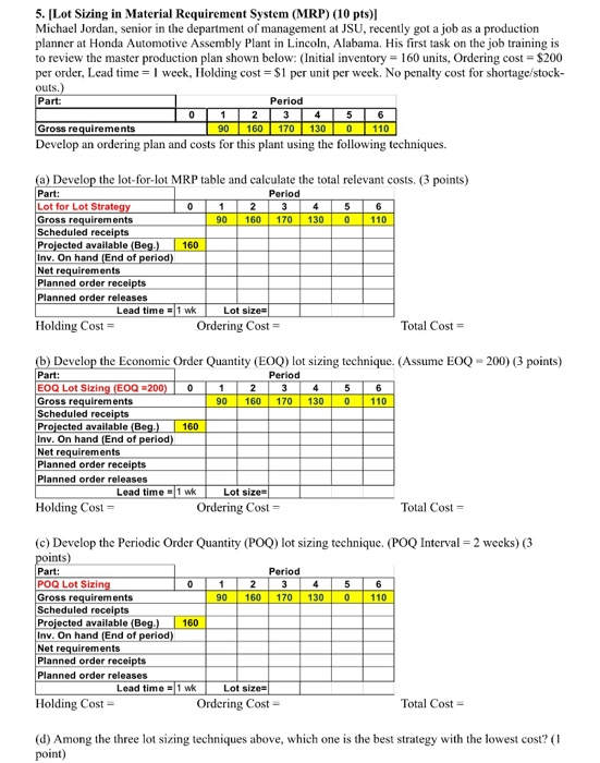 5. Lot Sizing in Material Requirement System
