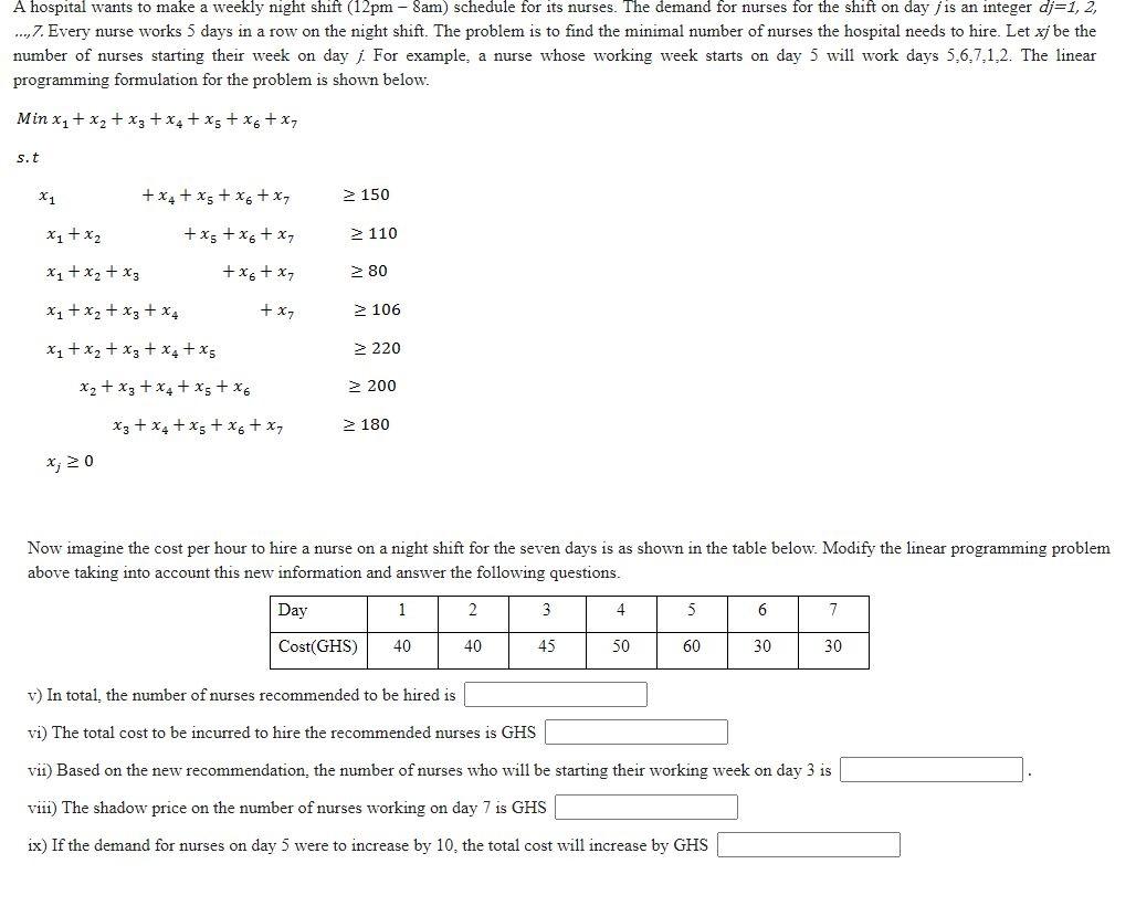 A hospital wants to make a weekly night shift