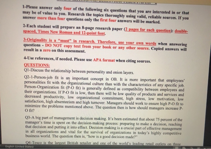 1- Please answer only four of the following six