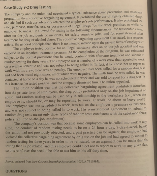 Case Study 9-2 Drug Testing The company and the