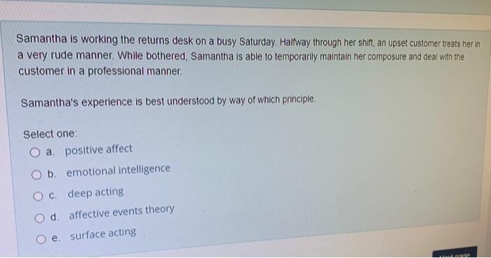 Samantha is working the returns desk on a busy