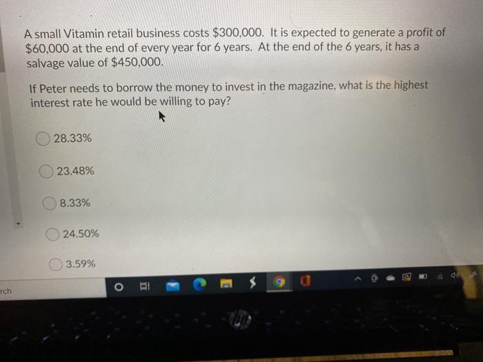 A small Vitamin retail business costs $300,000.
