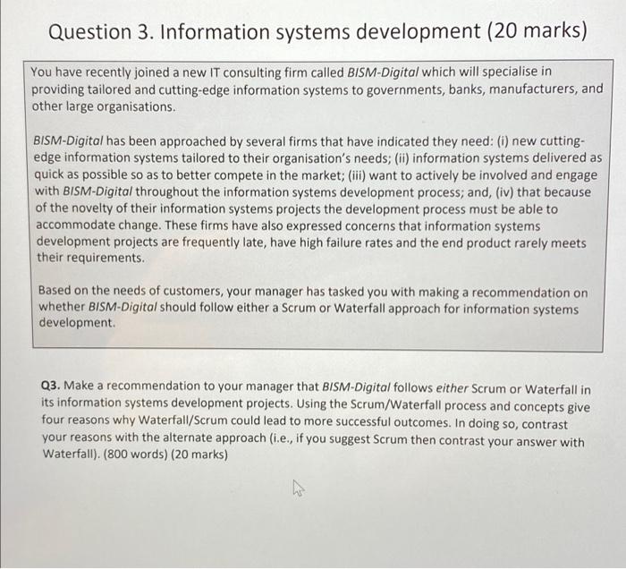 Question 3. Information systems development (20
