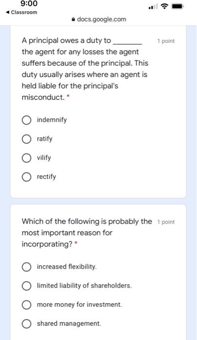 9:00 Classroom docs.google.com 1 point A
