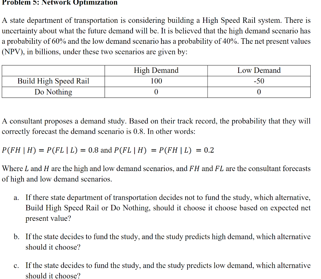 Problem 5: Network Optimization A state