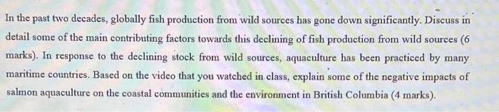 In the past two decades, globally fish production
