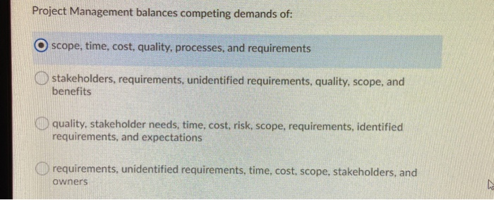 Project Management balances competing demands of: