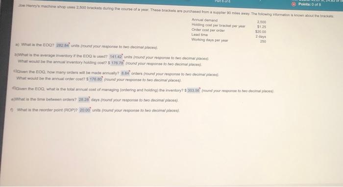 joe henry's machine shop uses 2,490 brackets