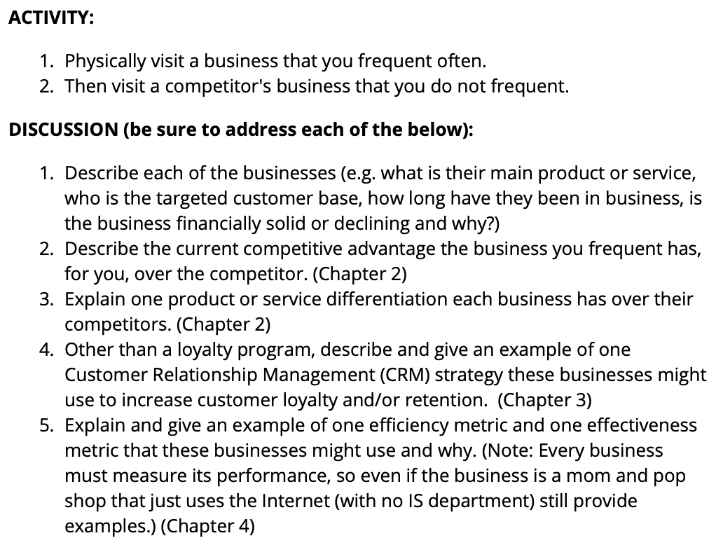 ACTIVITY: 1. Physically visit a business that you
