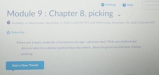 Setting Help Module 9: Chapter 8, picking