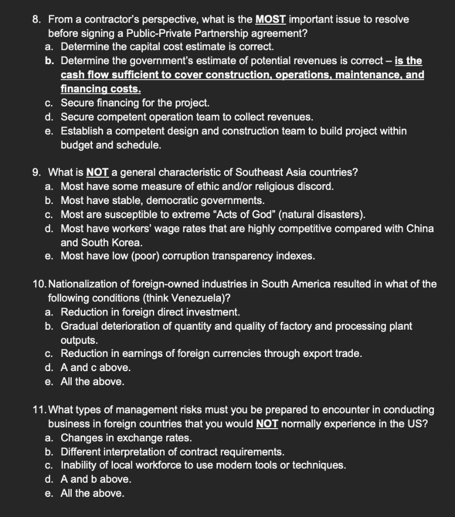 8. From a contractor's perspective, what is the