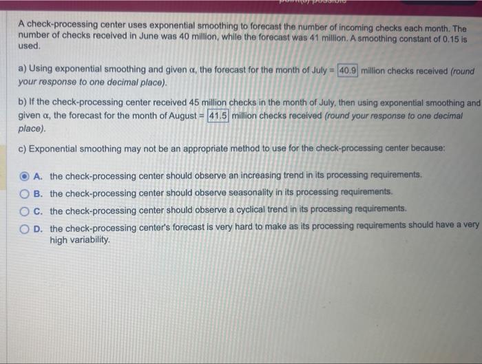 A check-processing center uses exponential