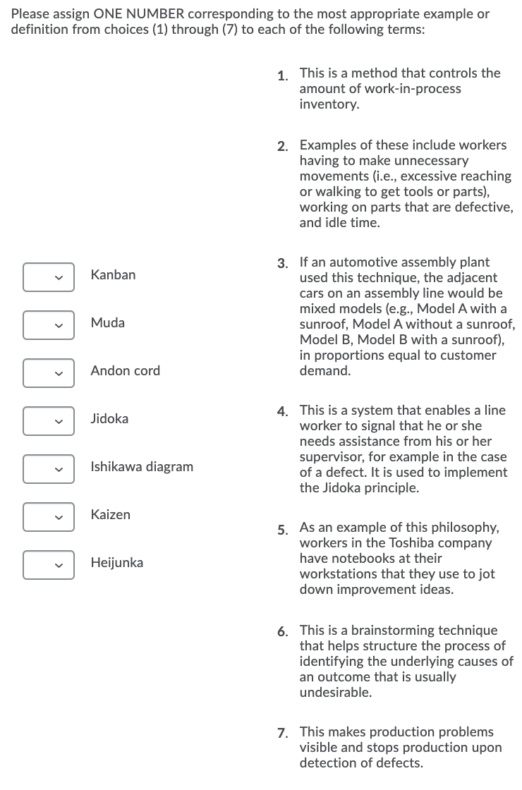 Please assign ONE NUMBER corresponding to the