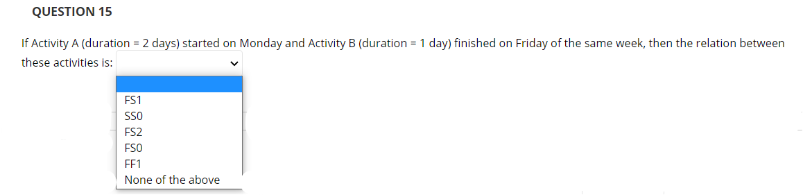 QUESTION 15 If Activity A (duration = 2 days)