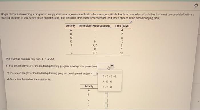 Roger Ginde is developing a program in supply