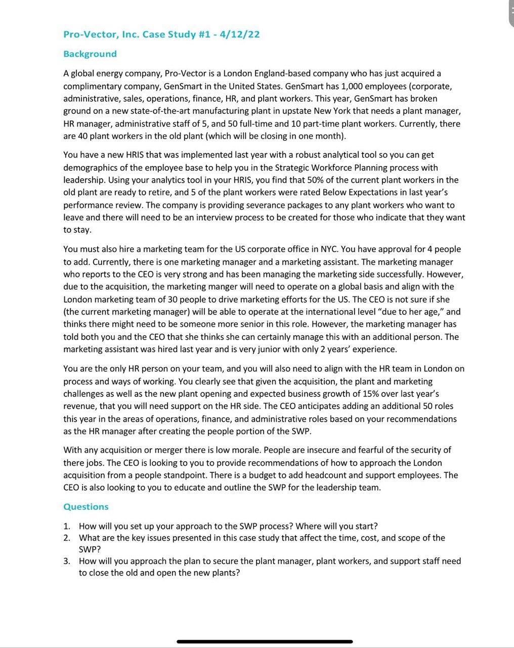 I need to answer Pro-Vector, Inc. Case Study #1 -