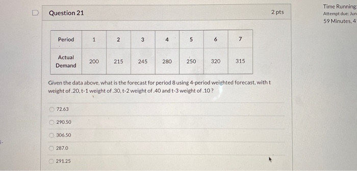 Question 21 2 pts Time Running Attempt due: Jun