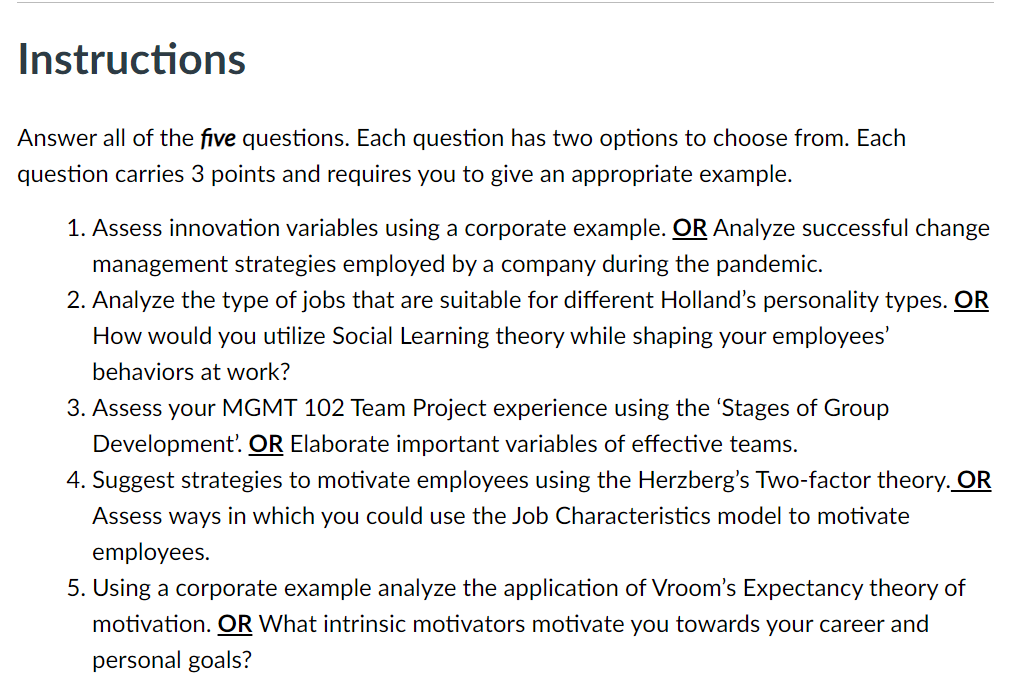 Instructions Answer all of the five questions.