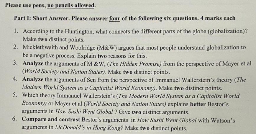 answer 3 Questions only Topics are available on