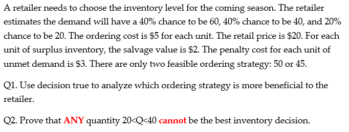 A retailer needs to choose the inventory level