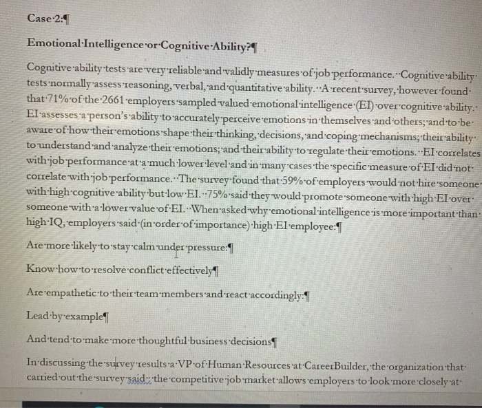 Case 2: Emotional Intelligence or Cognitive