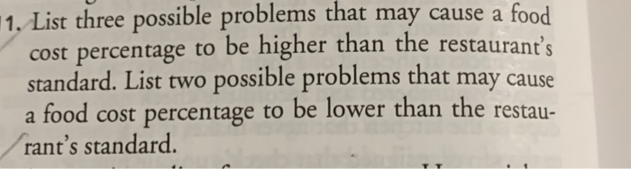 1. List three possible problems that may cause a