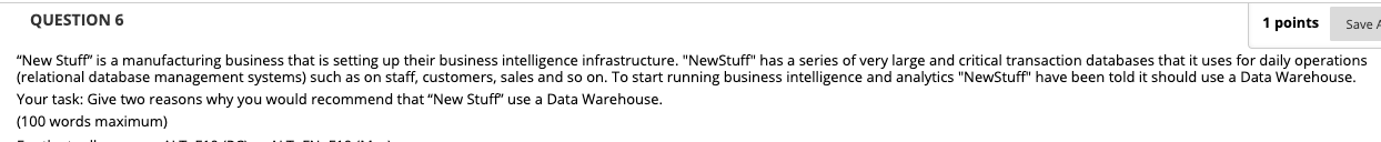 QUESTION 6 1 points Save "New Stuff" is a