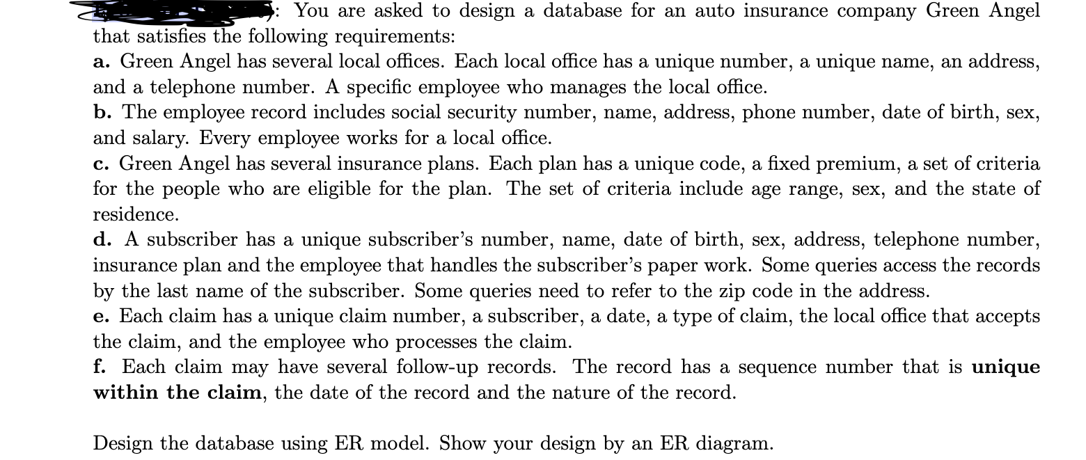 You are asked to design a database for an auto