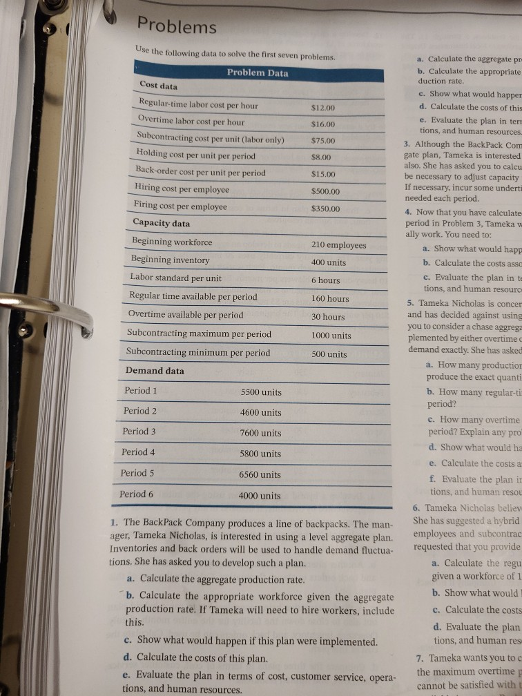 Questions 1. a-e Problems Cost data Use the