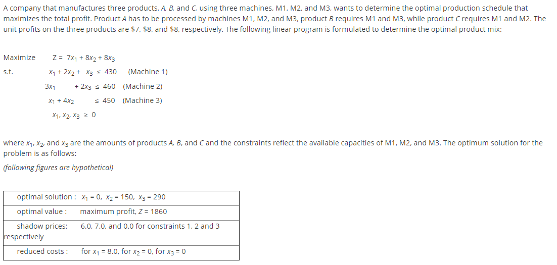 A company that manufactures three products, A, B,