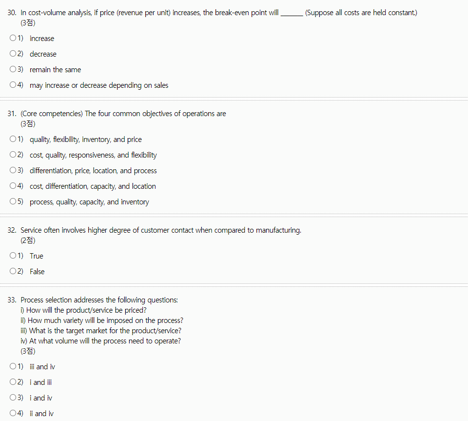 30. In cost-volume analysis, if price (revenue