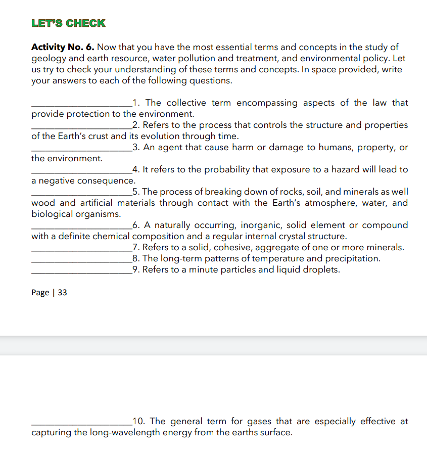 LET'S CHECK Activity No. 6. Now that you have the