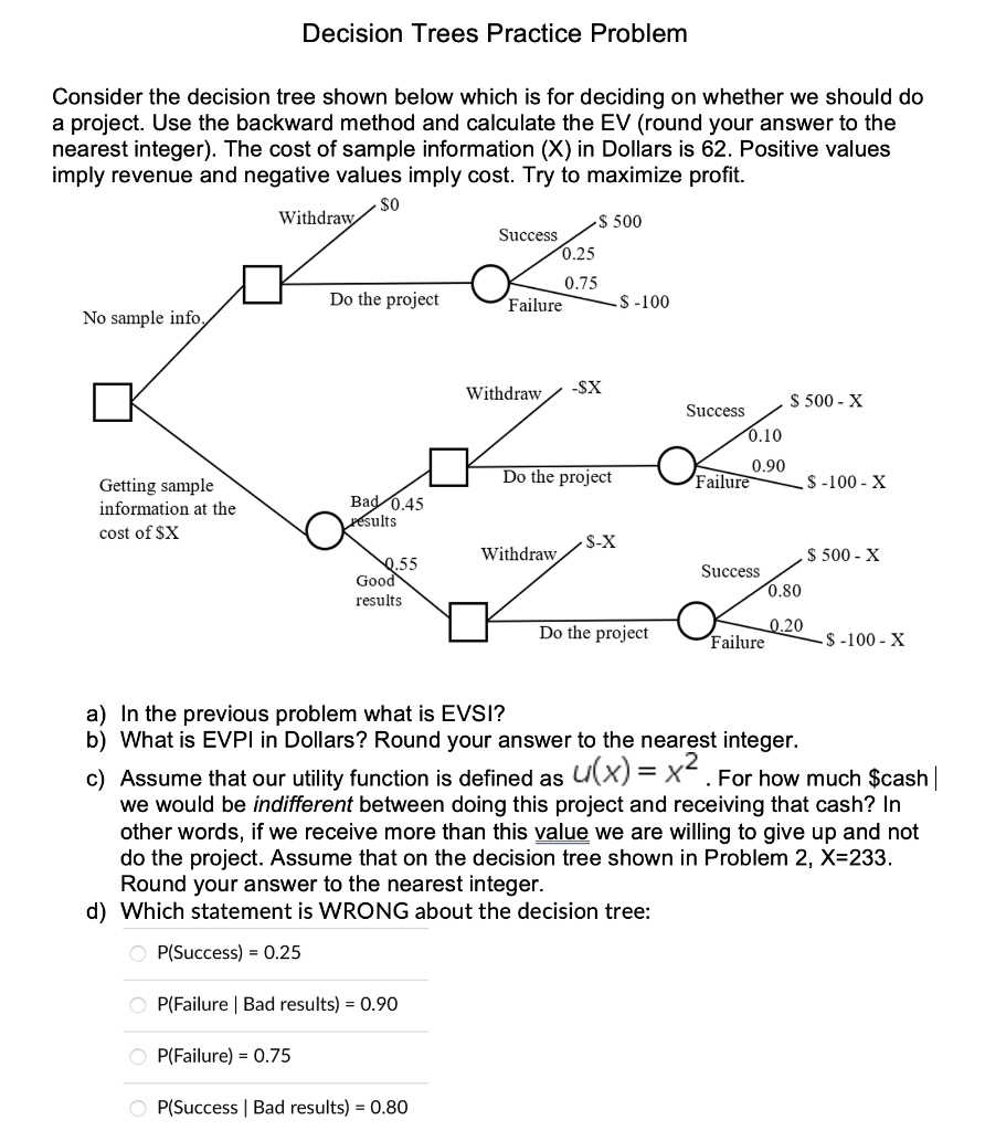 Decision Trees Practice Problem Consider the
