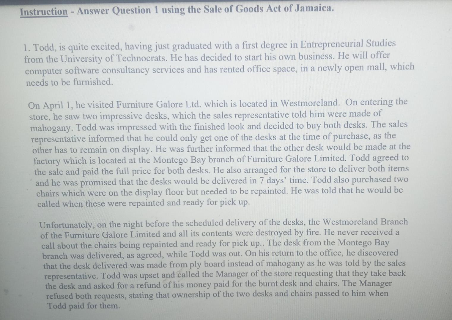 Instruction - Answer Question 1 using the Sale of