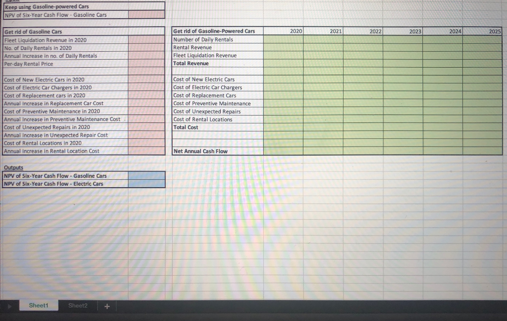 Complete model with info given on excel, inputs