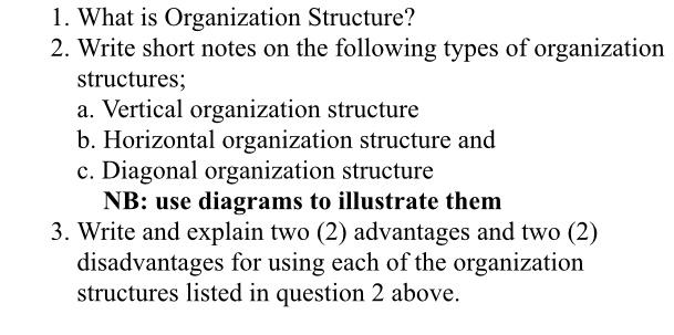 1. What is Organization Structure? 2. Write short