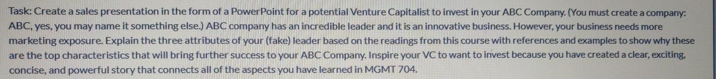 management and leadership subject Task: Create a