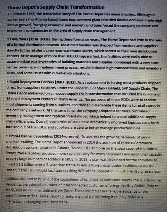 Home Depot's Supply Chain Transformation Founded