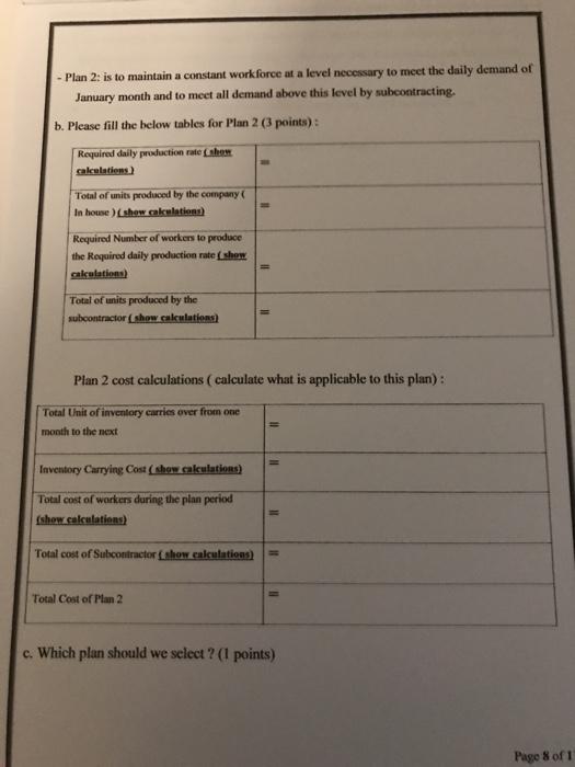 prodution planning Using the information below: